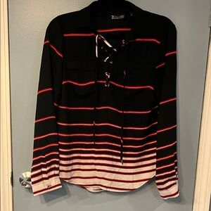 New York & Company Black and Red Striped Blouse